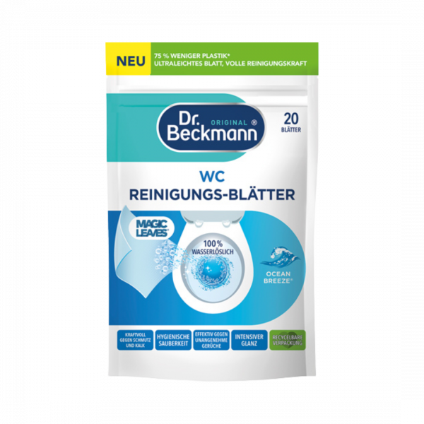 Dr. Beckmann WC Reinigungs­Blätter Ocean Breeze, 100 % wasserlöslich, 44g, 20 Stück